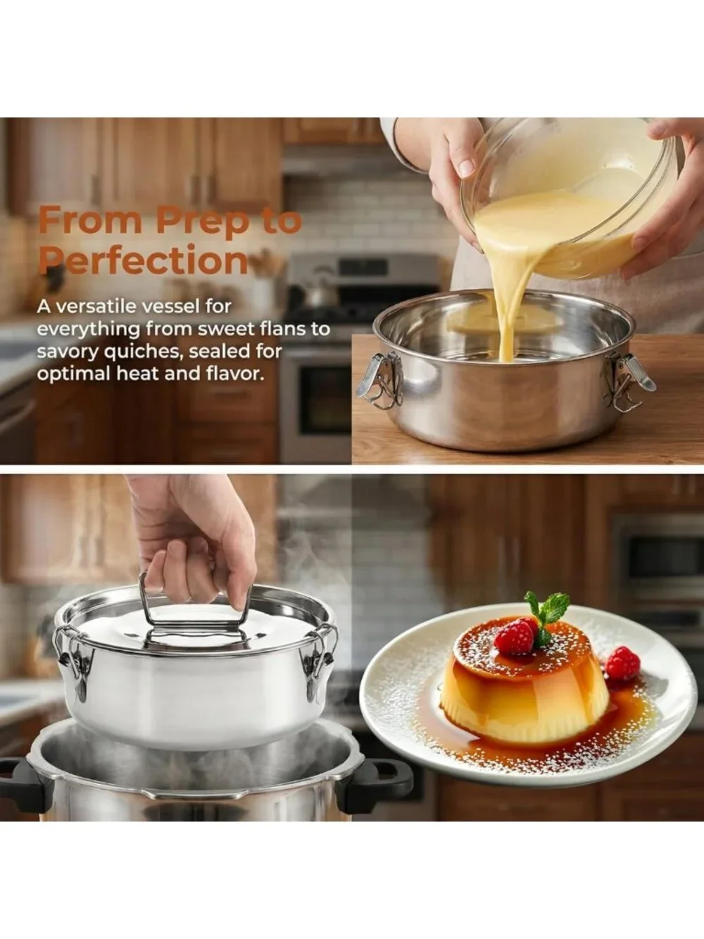 Stainless Steel Flan Mold with Lid & Handle - 65 Oz Flan Pan for Instant Pot